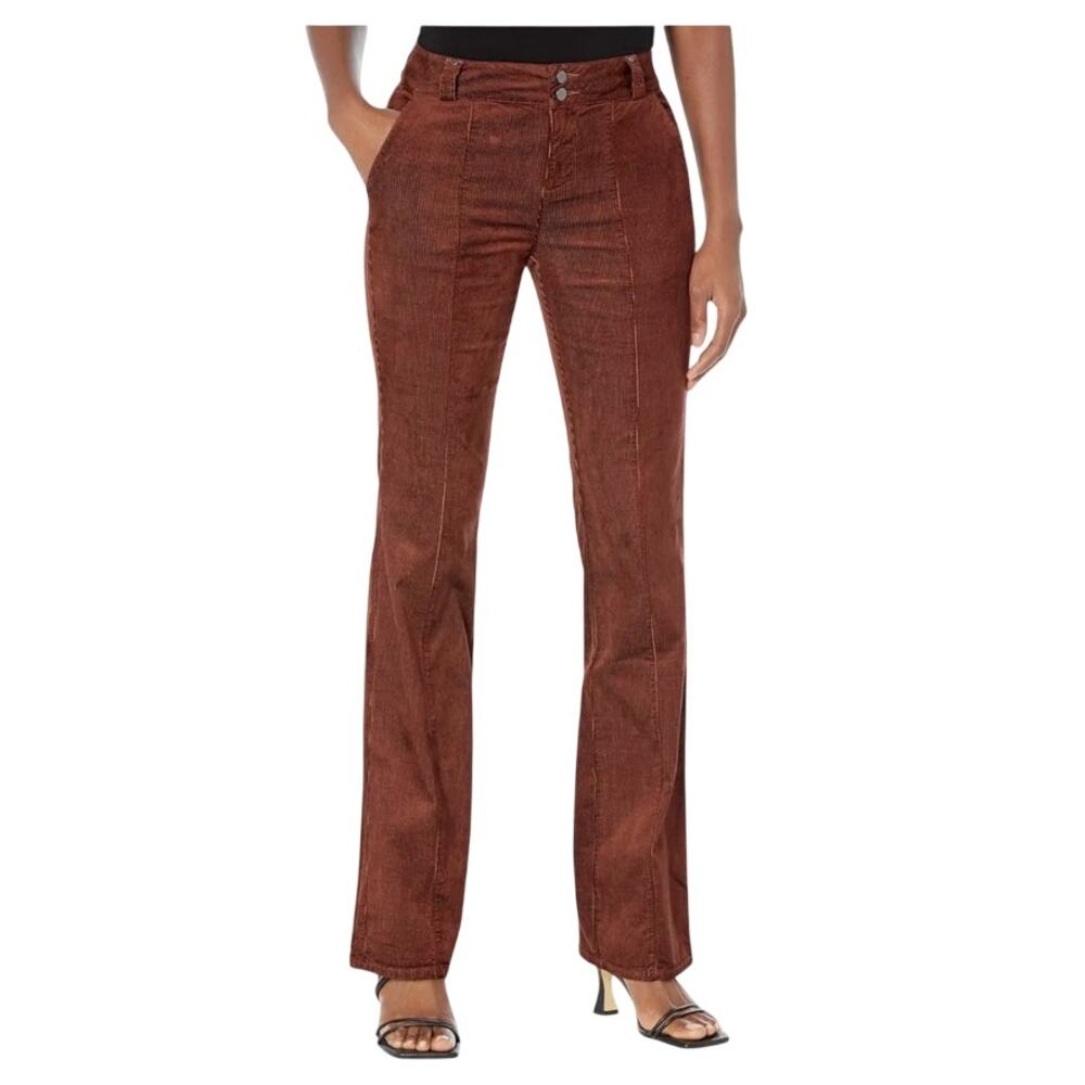 Paige Pants Naomi Seaming Details Double Button bootcut brown size 32